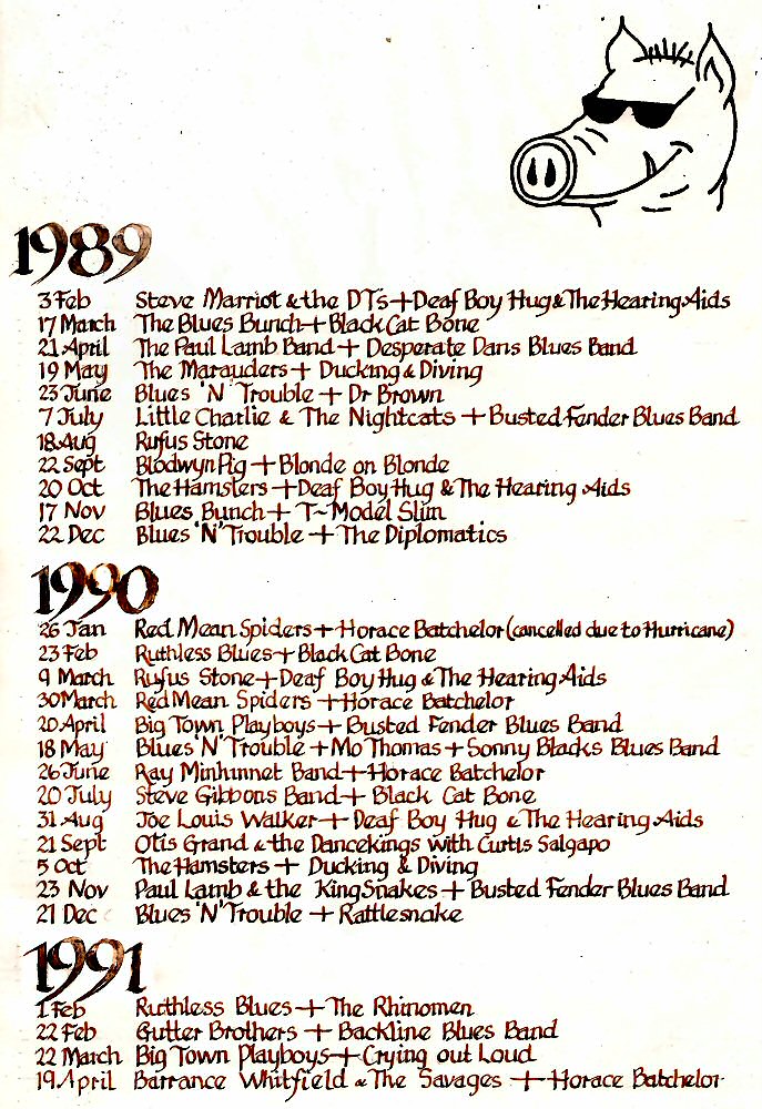 Boar's Head Gigs 1989 1991